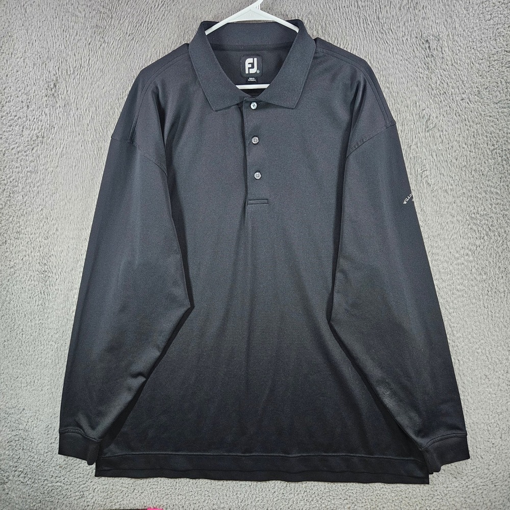 FootJoy Mens XXL Black Long Sleeve Golf Polo Shirt Willow Brook Stretch